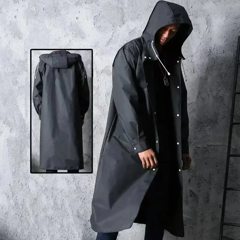 Men's Reusable Waterproof Long Full-Body Raincoat, Transparent Thick Portable Design