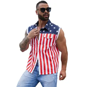 BINDEFON 4th of July Denim Vest for Men American Flag Print Sleeveless Jean Jacket 250th Birthday Festival Clothing Vacation Outfits Outwear Blue Colorful Stripes Tops
