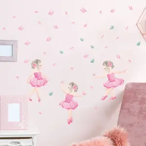 Pink Ballet Girl Wall Stickers, 1 Sheet Peel and Stick Removable Wall Decors, Wall Decorative Stickers for Living Room, BedRoom, Girls' Room, Nursery, Baby Room, Playroom