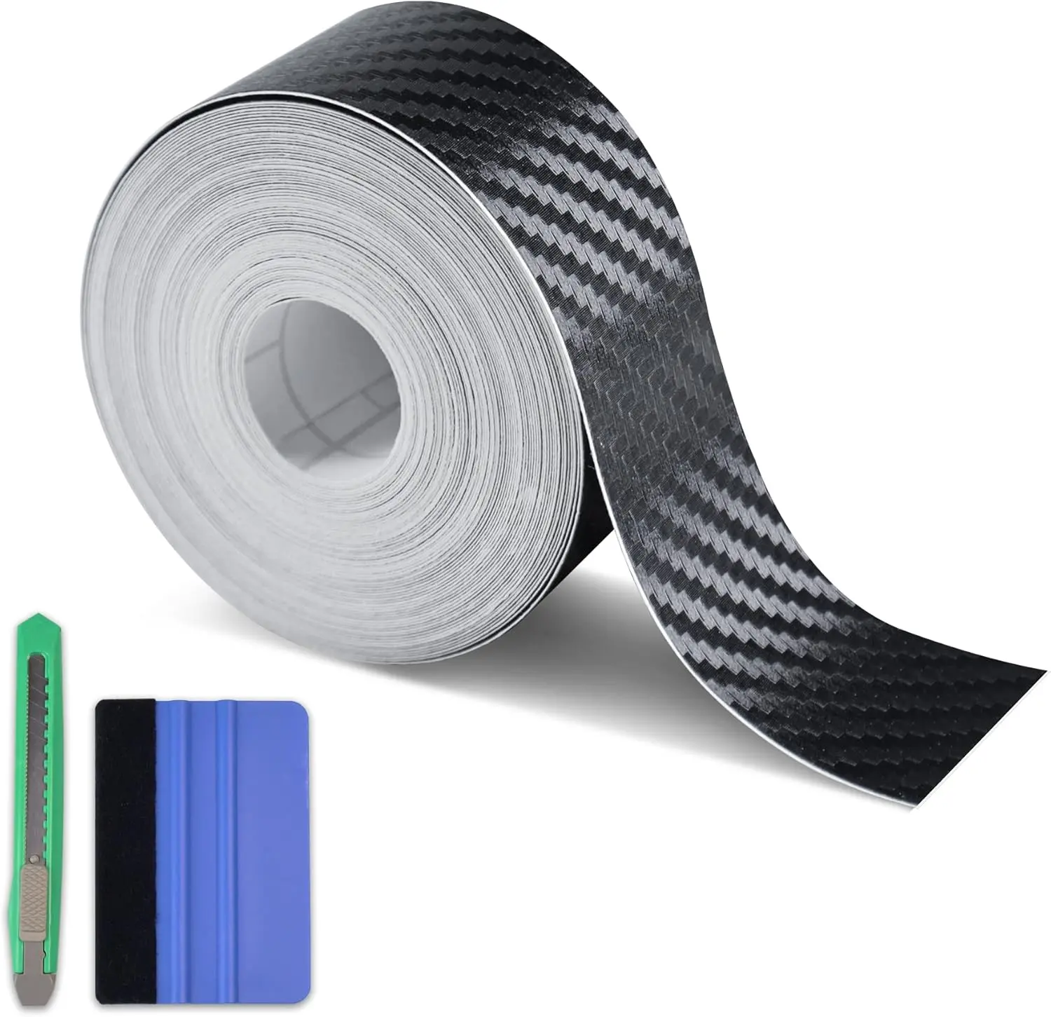 1in x 30ft 3D Carbon Fiber Black Vinyl Wrap Tape - Eco-Friendly, Abrasion-Proof, Scratch-Protective DIY Car Exterior Sticker, Universal Vehicle Accessory with Free Tool Kit for Chrome Delete, Window Trim, Door Edge Guard