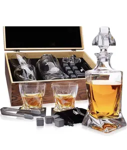 Beverages Decanter and Stones Gift Set for Men-Crystal Decanter &Glasses