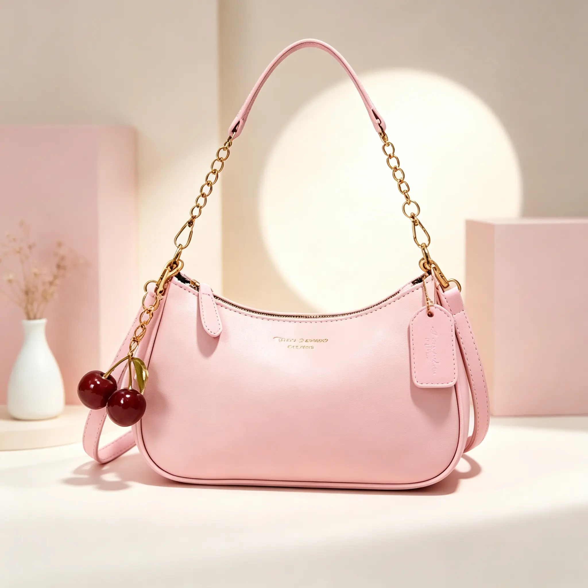 Y2K women shoulder bag, lightweight leather commutercrossbody bag, trendy cherry charm sweet cool hobounderarm bag, versatile daily work bag