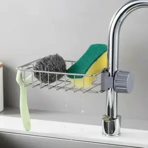 1PACK Faucet Sponge Holder Stainless Steel Sink Drain Storage Rack Multifunctional Household Kitchen Organizer Drainage Rack for Easy Access and Organization outdoorfun handle rod