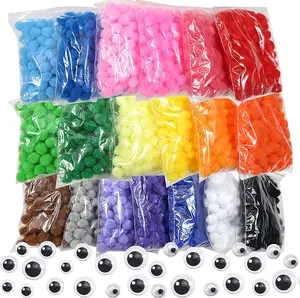 1900pcs 1cm Assorted Pom Poms Multi Color Fuzzy Pompoms Balls Art Supplies with Wiggle Eyes for DIY Crafts Decorations