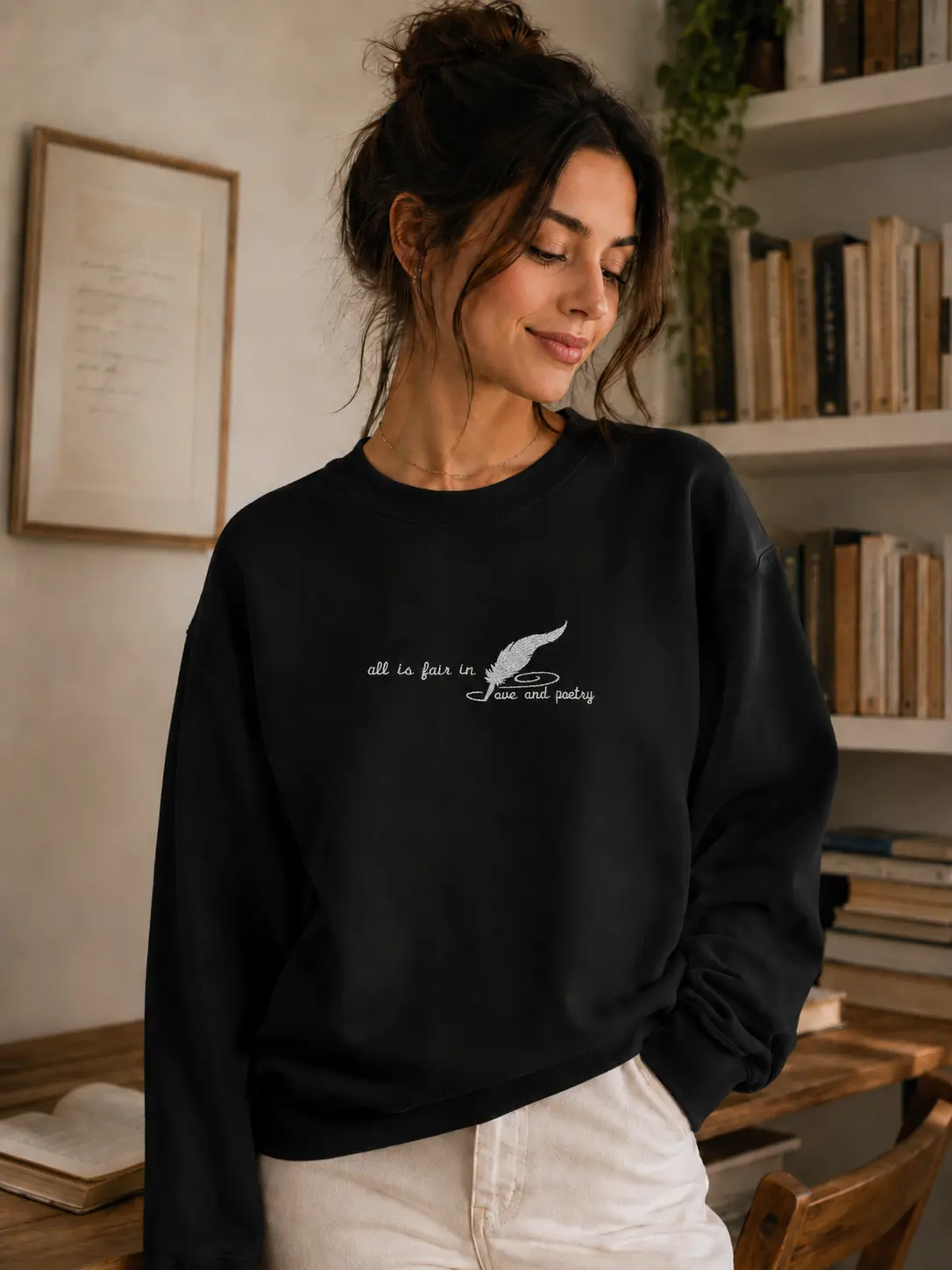 All's Fair in Love and Poetry Embroidered Sweatshirt, Music Lover Crewneck, Cozy Aesthetic Gift