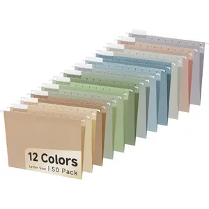 50pcs Decorative Hanging File Folders for Filing Cabinet Letter Size with 1/5-Cut Adjustable Tab Durable 12 Assorted Colors Cute Pink Pastel 50pcs Per Box