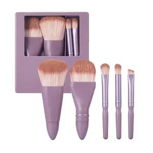 Portable Travel Makeup Brush Set, 5pcs Mini Easy-taken Complete Function Cosmetic Brushes Kit with Case and Mirror