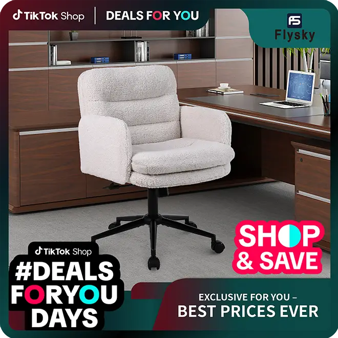 Flysky Home Office Furniture Ergonomic Desk Chair, Modern Mid Back Computer with Wheels Adjustable Height Upholstered Swivel Chair