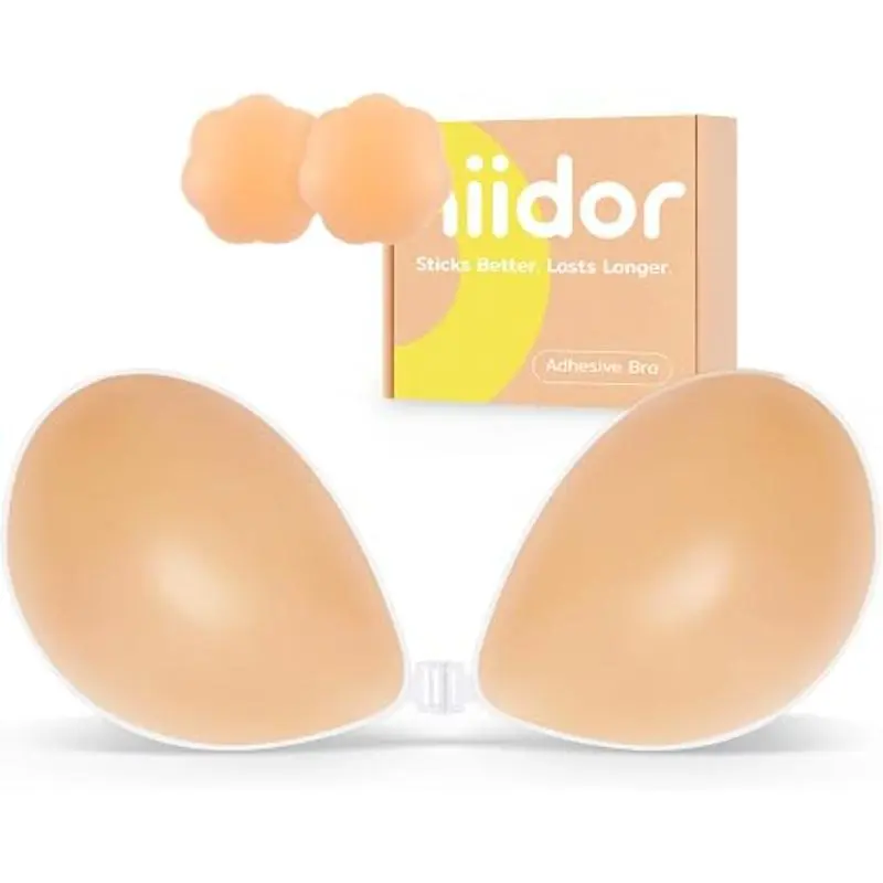 Niidor Adhesive Bra Silicone Bra Strapless Sticky Invisible bra sticky inserts push sticky cover for Backless Dress,Party, dinner party, gathering, travel, Valentine's Day White Springtok