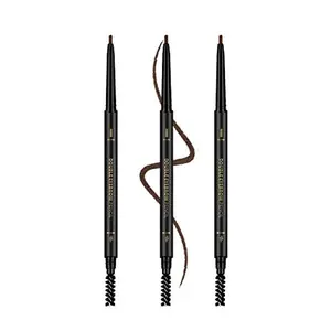 3 Pcs Waterproof Eyebrow Pencil Dark Brown, Premium Eye Brow Pencil Brn with Spoolie Brush, Longwearing for Perfect Brows, Professional, Precision, Defines, Universal Benefit Eyebrow Pencil, O'CHEAL