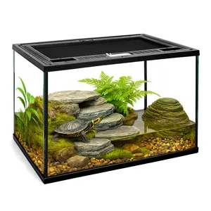 Reptile Glass Terrarium 16"x11"x11" Full View - Front Opening Door with Safety Lock, Built-in Ventilation, Reptile & Amphibian Habitat Cage for Leopard Gecko, Tarantula, Hermit Crab & Insects Breeding