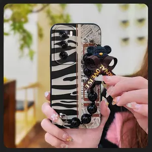 Black pearl pendant Dirt-resistant Phone Case For OPPO Reno12 Pro 5G China Back Cover soft case Anti-knock Cartoon Bear bracelet Simplicity cute Skin-friendly feel silicone