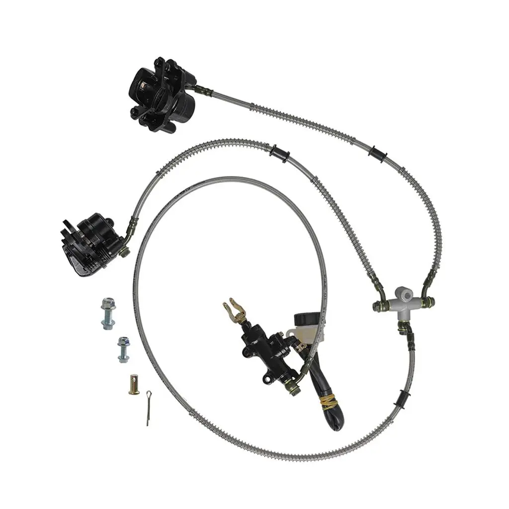 Hydraulic Rear Disc Brake Twin Calipers with Master Cylinder Brake Pads Brake System for 150cc - 250cc Trail Dirt Pit Bike Quad ATV UTV Buggy Moped Go Kart Drift Trike 4 Wheeler Razor Taotao Polaris
