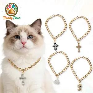 Sparkling Dog Cat Collar - Cute Cuban Chain with Cross Pendant, Shiny Party Collar for Small & Medium Pets, Birthday Festival Accessory, # PetTok # PartyAnimals