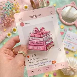 Very Bookish Phone Grip – Cute Pink Book Stack Design, Kawaii Bookish Phone Holder for Teens & Students