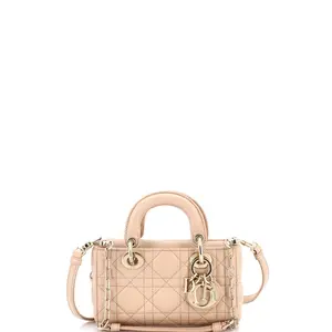 Pre-owned Dior Leather Top Handle Bags Christian Lady D Joy Bag Cannage Quilt Lambskin Micro by Rebag