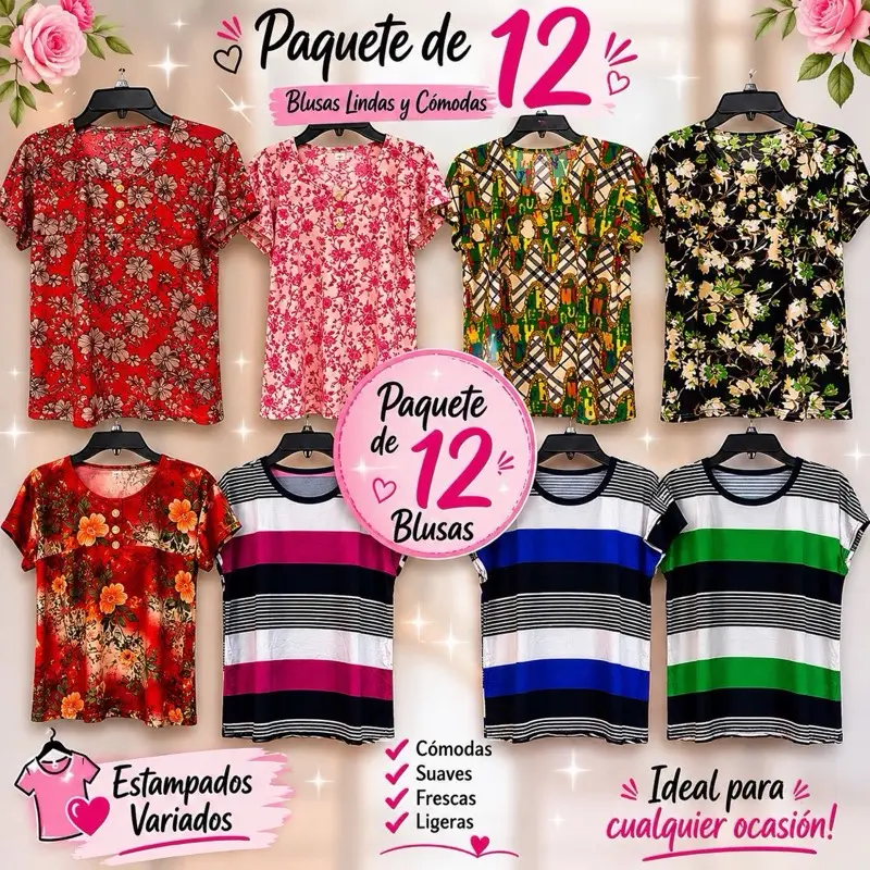 One Size 12-Pack Assorted Women’s Blouses (Spanish: Paquete de 12 Blusas Variadas)