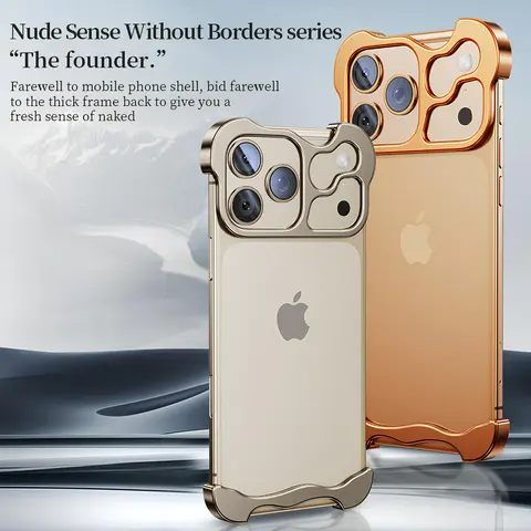ROTUNOE Frameless Aluminum Metal Phone Case, Minimalist Open-Back Bumper Protective Cover with Shock Absorbing Corner Pads, Slim Lightweight Borderless Case Compatible with iPhone 18/17/16/15/14/13 Pro Max Plus & Air Series