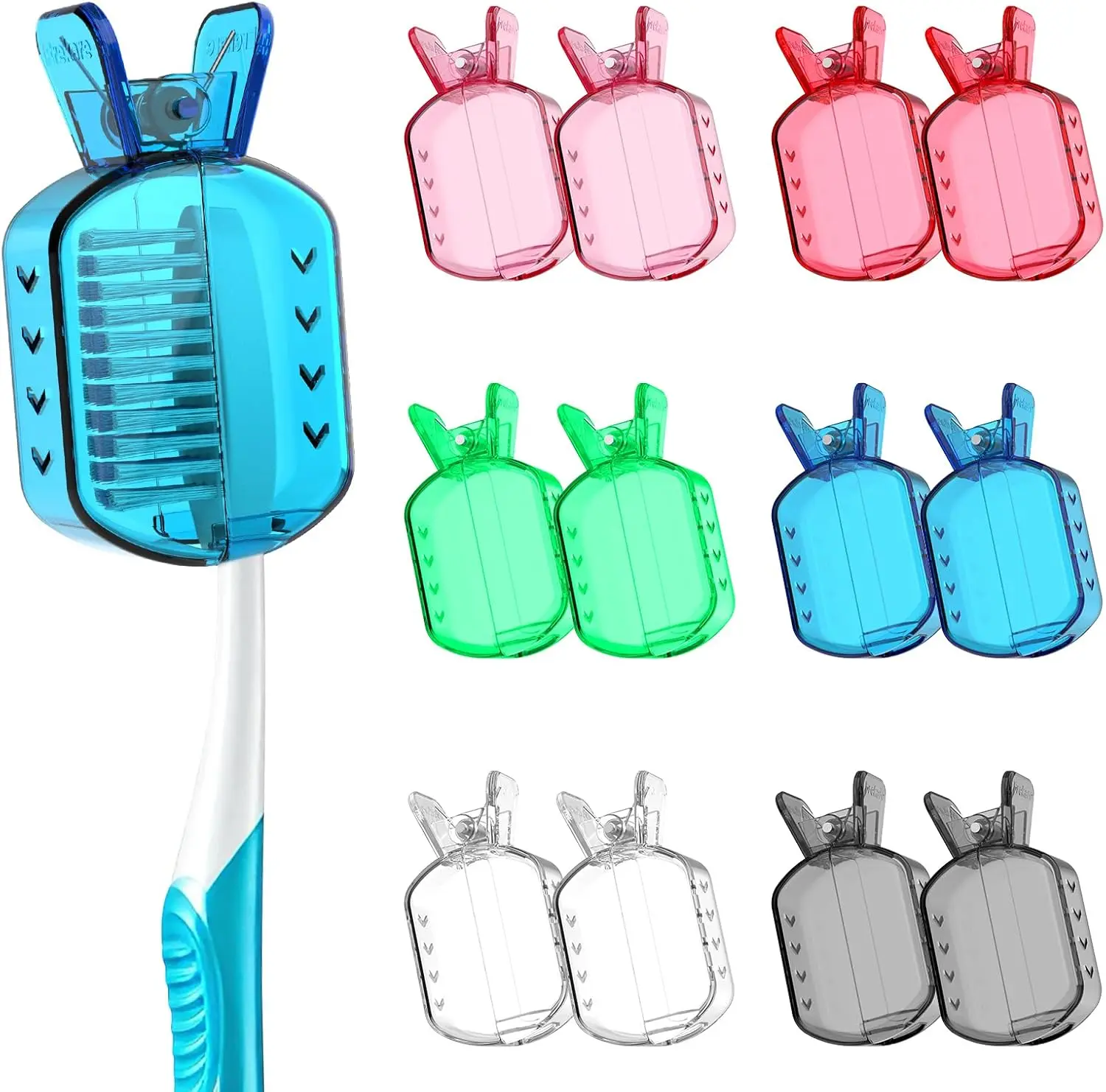 Frekare 12 Pack Toothbrush Covers Caps, Clip-On Toothbrush Protector for Household Travel, Brush Head Pod Case Fits Most Manual and Electric Toothbrushes