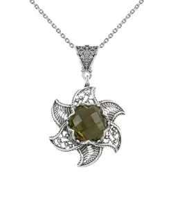 Sterling Silver Filigree Alexandrite Gemstone Blossoming Lotus Flower Pendant Necklace