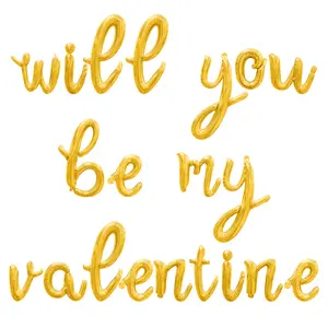 Cursive Script Letter Balloons - WILL YOU BE MY VALENTINE 16" Inch Alphabet Letters Foil Mylar Balloon Valentines Day Party Banner