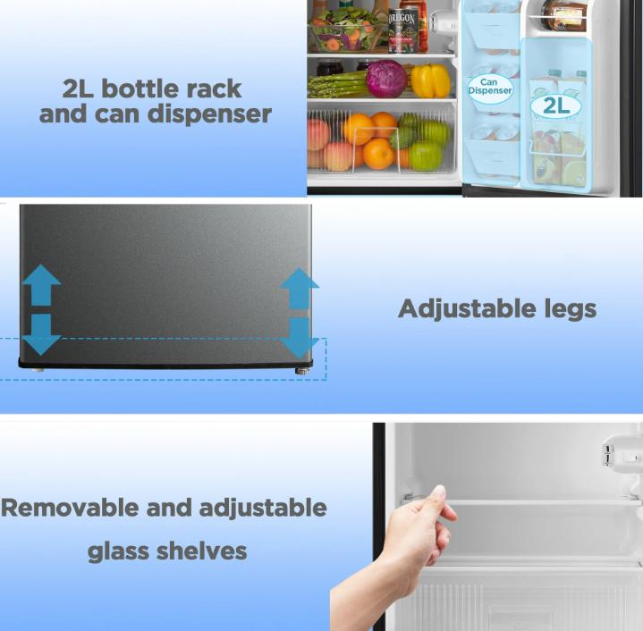 3.2 Cu ft Stainless Steel Mini Fridge with Freezer, Double Door, Frost-Free, Large Capacity, Adjustable Thermostat, dorms, or offices