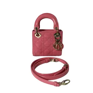 Pre-owned Patent Leather Hand bags Christian Dior Micro Lady Dior Bag in Pink Cannage Patent Leather