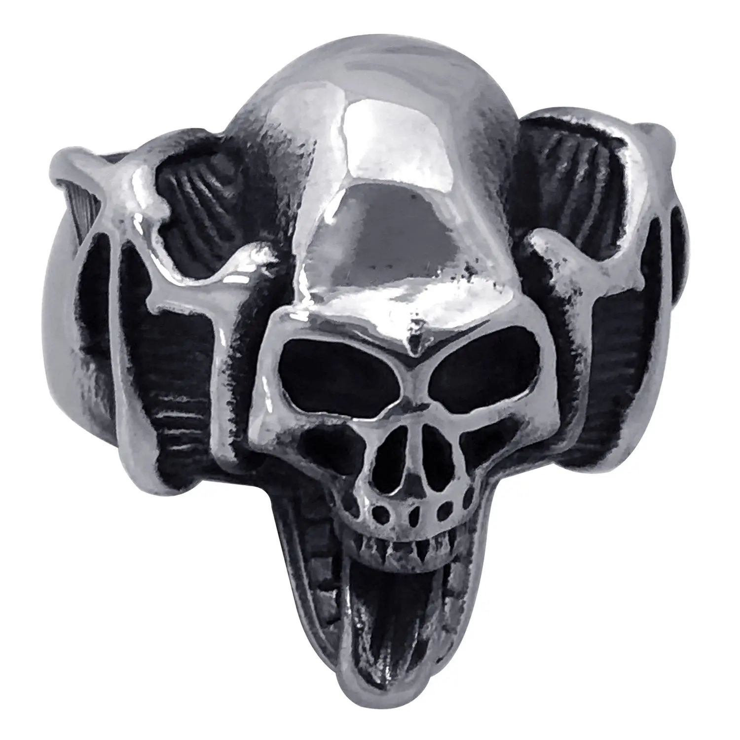 Seven Seas Pirate Skull Steel Black Enameled Ring (US Size 8 to 13 R128)