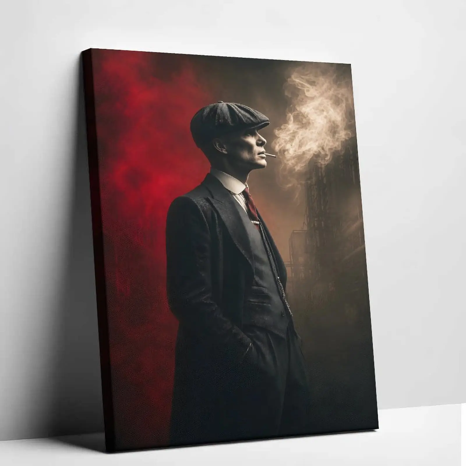 Peaky Blinders Inspired Canvas Wall Artwork - Vintage British Gangster Portrait, Dark Thomas Shelby Style Home Decor for Man Cave, Room