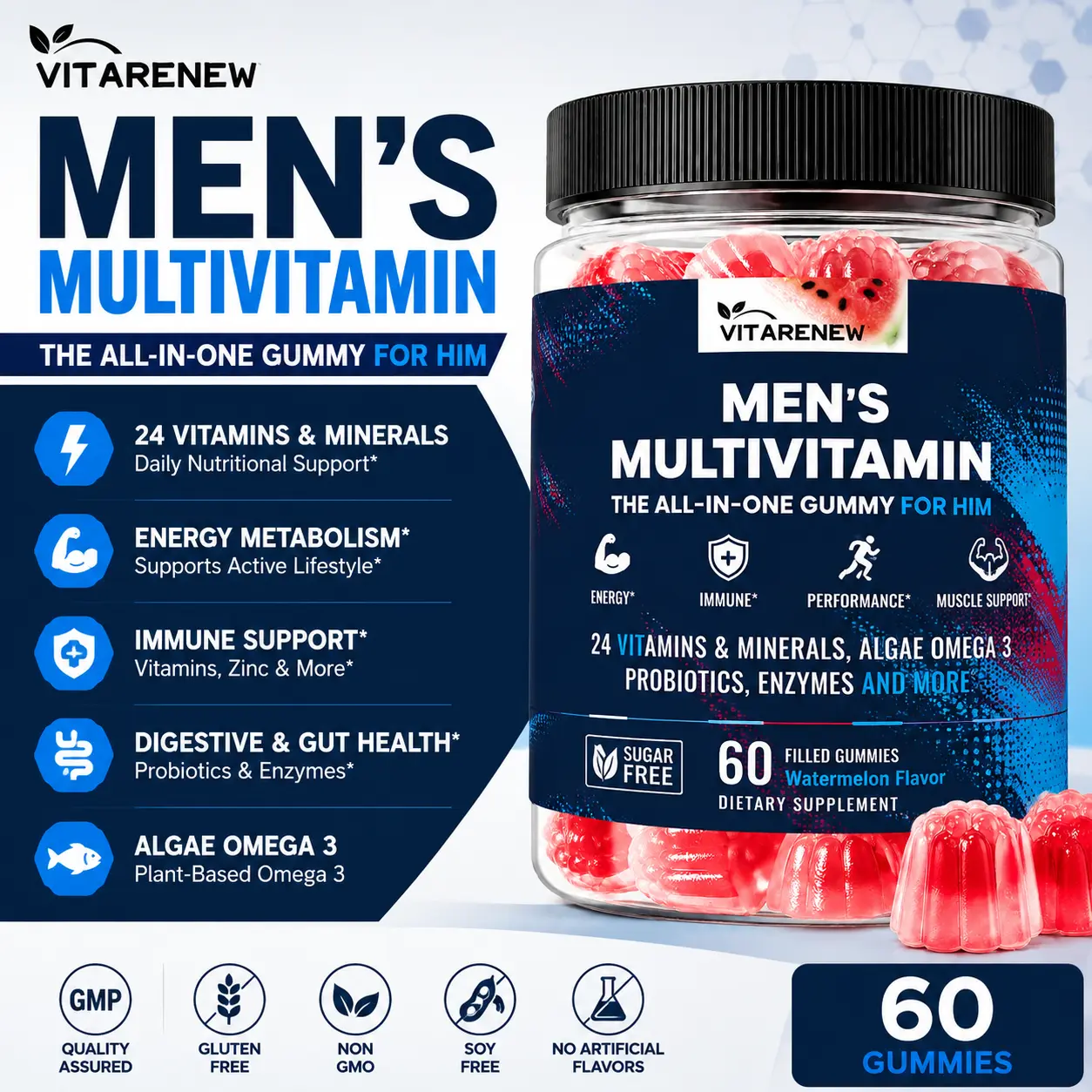 Men’s Methylated Multivitamin Gummies – Sugar Free Vegan Daily Vitamins with Methylated B Complex, Probiotics, Enzymes, Algae Omega-3, CoQ10 & Essential Minerals, fitness need 60 Count