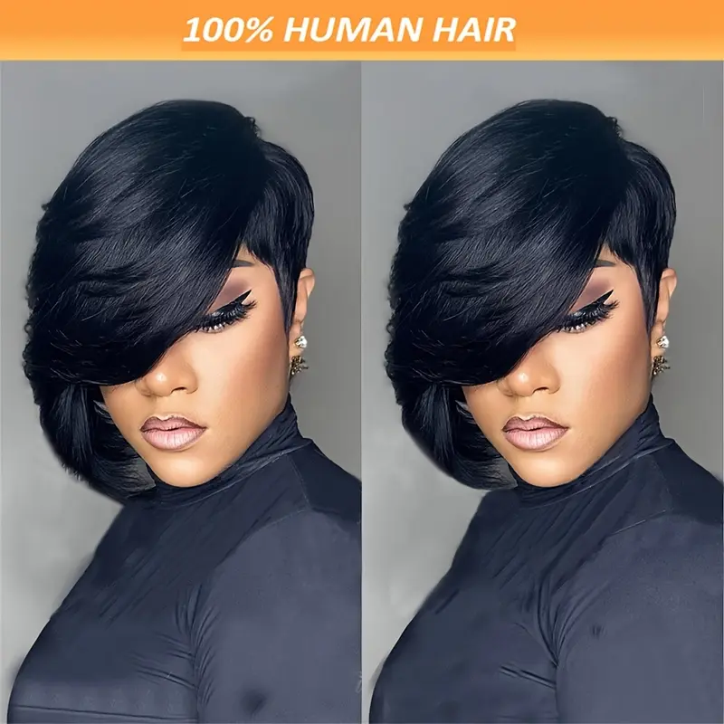 Short Pixie Cut Wig Human Hair Glueless Wear and Go Layered Brazilian Virgin Amazon.com : Nigteye Pixie Cut Wig Human Hair Short Pixie  main image 2