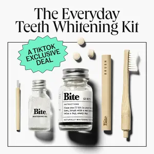 Everyday Teeth Whitening Kit - Whiter Teeth in 3 Days with Bite Toothpaste Bits in Mint with Whitening Gel, Comes with Free Bamboo Toothbrush