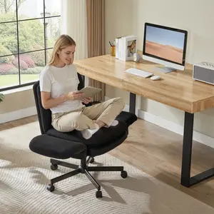 Ergonomic Cross-Legged Office Chair with Flip-Up Arms, Swivel Wheels & Adjustable Backrest for Computer Office Desk Ergonomic Cross-Legged Office Chair with Flip-Up Arms, Swivel Wheels & Adjustable Backrest for Computer Office Desk