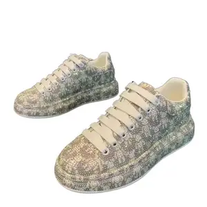 Full Rhinestone Pink Chunky Sneakers, Handmade Crystal-Encrusted Platform Shoes, Y2K Style Casual Trainers