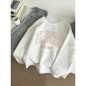 Women'S Fiancee Sweatshirt - Engagement Wedding Pullover With Bold Print, Creamy-White Long Sleeve Crewneck Sweater For Bride-To-Be, Anniversary & Valentine'S Gift - Cozy Fall/Winter Casual Outfit, Wedding Sweater, Comfortable Fit, Bridal Wear,