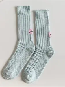 Korean Needle Thick Thread Knitted Middle Tube Socks Cotton Japanese Simple Pink Label Men Women Couples Sports Stacked Socks