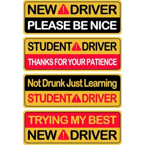 4Pcs Red Yellow Exclamation Mark Large Student Driver Magnet Stickers Cute New Driver Car Signs for Beginner Drivers
