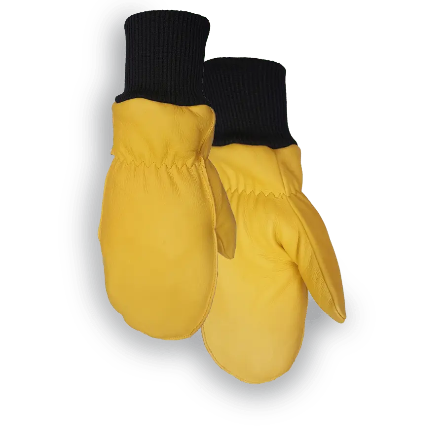 Unisex Deerskin Leather Mittens 191T, Durable Work Safety Mittens with Knitted Cuff, Multi-Size, Keep Warm for Home Improvement & Security Tasks