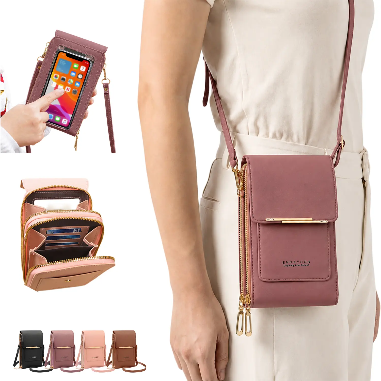 Women's Minimalist Crossbody Phone Wallet, Mini Capsule Purse with Touchscreen Window, Card Slots & Adjustable Strap for Everyday Travel, Minimalist Decluttering, Bags For Everyday, Casual, Capsule Mini Women's Crossbody & Shoulder Bags