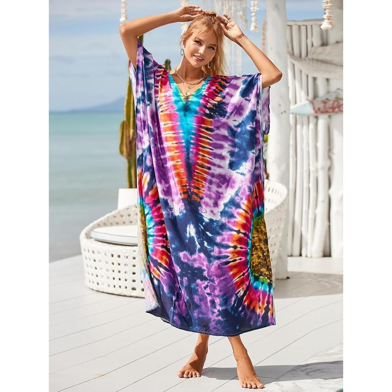 Kaftan Dresses for Women Plus Size Bathing Suit Cover up Vneck Batwing Dress Loose fit Moroccan Caftan mumu Dresses