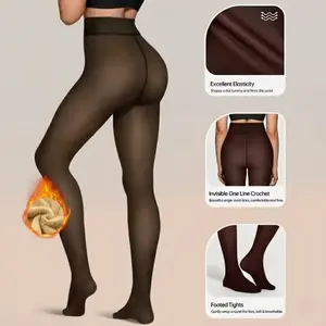 Women's Fleece Lined Thermal Tights One-Line Seams High Waisted Breathable Material Front & Back Semi-Transparent Thick Leggings Closed Foot Design Basic Minimalist Fit Athletic Bottoms Flexible Sportswear gym clothes yoga pants for women oner active