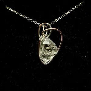 Herkimer Diamond Heart Shaped Pendant Wrapped in Two-Tone Copper Wire - Elegant Unique Design with Spiritual Healing Properties for Adults