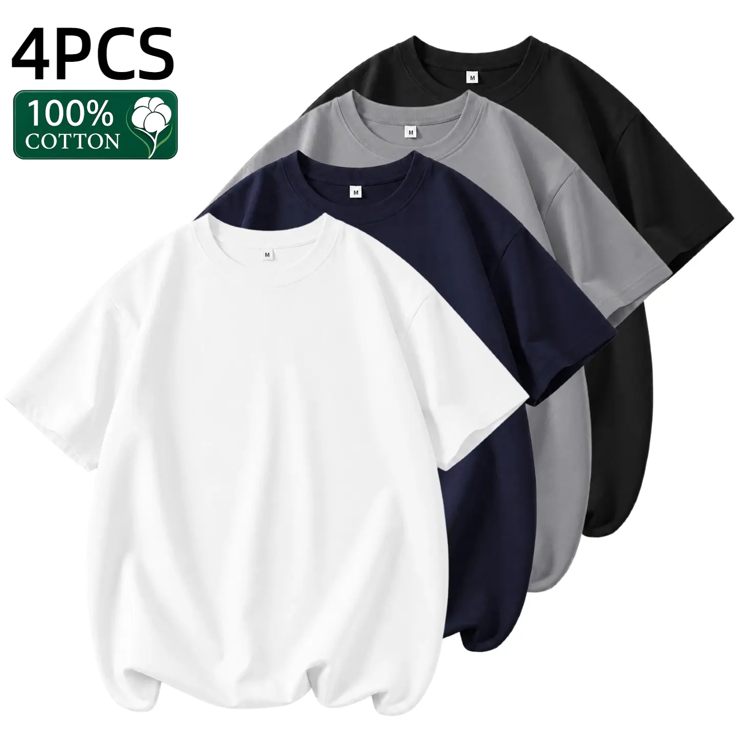 Men's Heavyweight 100% Cotton T-Shirts, 230GSM Loose Fit Drop Shoulder Crewneck, Solid Short Sleeve Casual Streetwear Tops, 1/4 Pack, Plain, Shortsleeve, Menswear, Round Neck