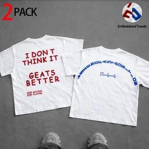 2 Pack CAASUR Heavyweight Oversized T Shirts 3D Embroidered Towel Texture Graphic Tees Loose Fit Drop Shoulder Streetwear Aesthetic Retro Slogan Tops for Skateboarding Hip Hop Dance Daily Casual Outfits Versatile Unisex High Street Fashion Loungewear