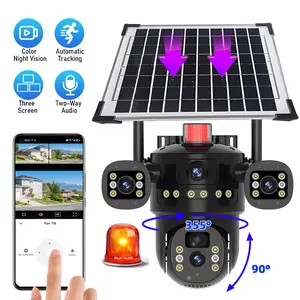 6MP Solar Security Camera Wireless, 3-Lens 3-Screen WiFi Camera, 355° Pan 90° Tilt PTZ Camera, Solar Powered, Color Night Vision, PIR Motion Alert, 2-Way Audio, IP66 Waterproof Outdoor Surveillance