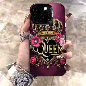 A purple background with a crown queen pattern laser phone case suitable for iPhone 17 Air/16 Plus/15 Pro Max/14 Pro/13/12/11/XS Max/X phone case, the best choice for Thanksgiving and Christmas gifts for family, friends, lovers, boyfriends, girlfriends