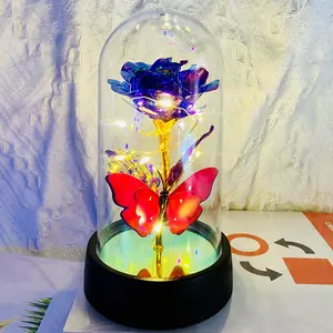Rose Flower Gifts for Women,Forever Galaxy Rosas Eternas,Light Up Rose in Glass Dome,Women Christmas Birthday , for Mom Valentine's Day  for Wife Girlfriend her,Butterfly