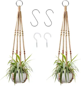 Plant Hangers 2 Pcs Hanging Plant Holder Indoor Outdoor Decor Macrame Hanging Planter Basket with 4 Hooks 35 Inch