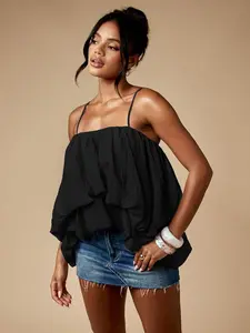 MISSGUIDED Bubble Hem Tiered Cami With Ruffle Detail