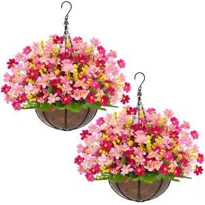 1/2PCS Artificial Flower Hanging Baskets for Spring Outdoors UV Resistant Faux Hanging Plants Flowers for Outdoors Garden Spring Decor for Patio Porch